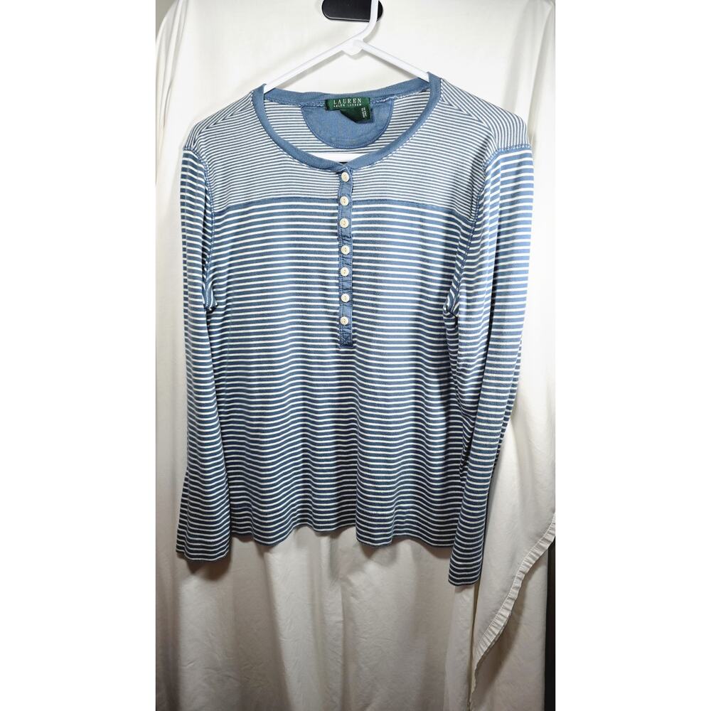 Lauren Ralph Lauren Women's Shirt blue/white Striped long-sleeve top Size XL
